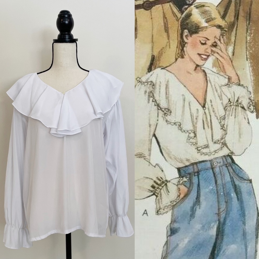 SOLD :: Vintage 90s Bertha Collar Blouse - Picture 8 of 10